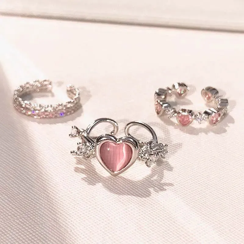 Pink Love Heart Rings for Women Opening Personality Thorn Finger Ring Fashion Sweet Girls Jewelry Wedding Party Accessories 2023