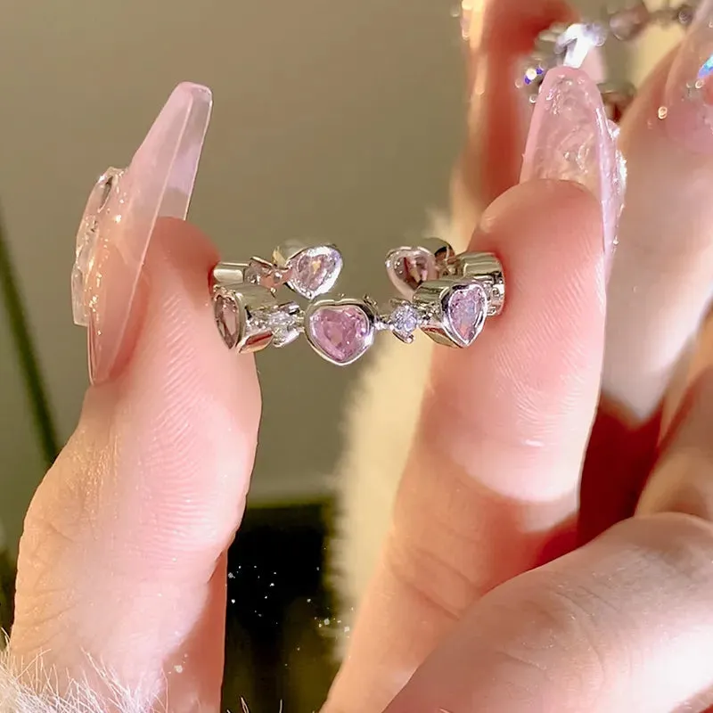 Pink Love Heart Rings for Women Opening Personality Thorn Finger Ring Fashion Sweet Girls Jewelry Wedding Party Accessories 2023