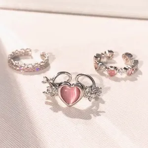 Pink Love Heart Rings for Women Opening Personality Thorn Finger Ring Fashion Sweet Girls Jewelry Wedding Party Accessories 2023