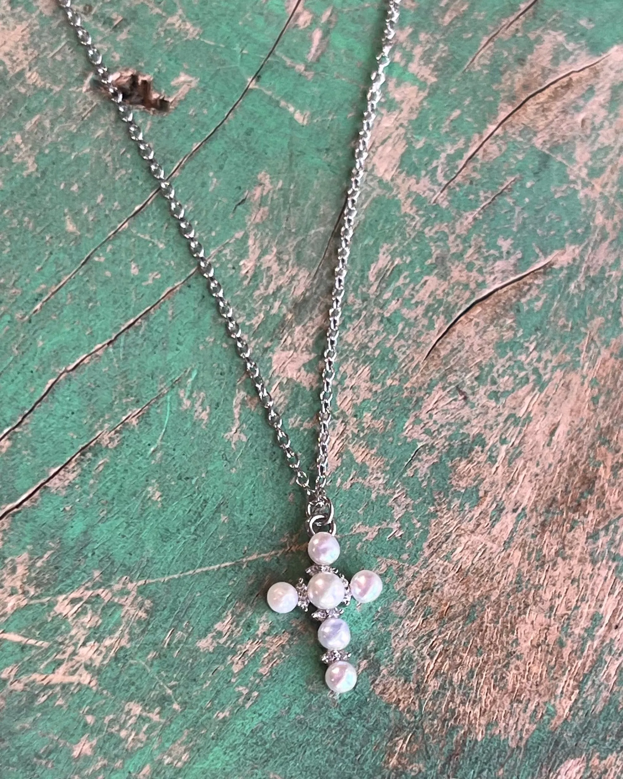 Polka Dot Pearl Cross Necklace