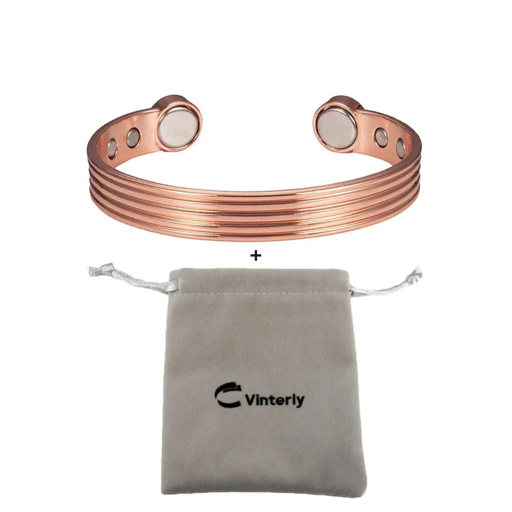 Pure Copper Bracelets for Men Women Adjustable Cuff Stripe Magnetic Bangles Arthritis Health High Magnet Solid Copper Jewelry