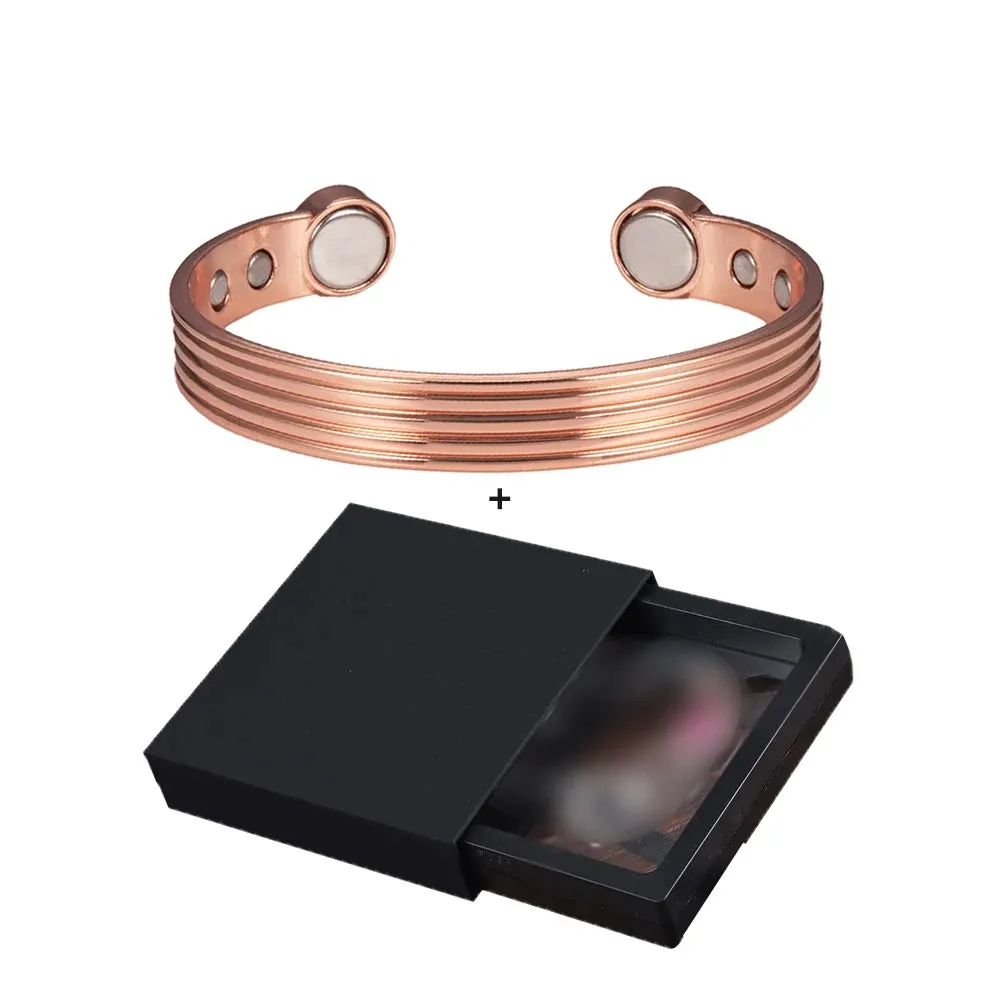 Pure Copper Bracelets for Men Women Adjustable Cuff Stripe Magnetic Bangles Arthritis Health High Magnet Solid Copper Jewelry