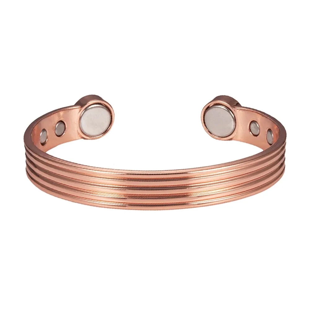 Pure Copper Bracelets for Men Women Adjustable Cuff Stripe Magnetic Bangles Arthritis Health High Magnet Solid Copper Jewelry