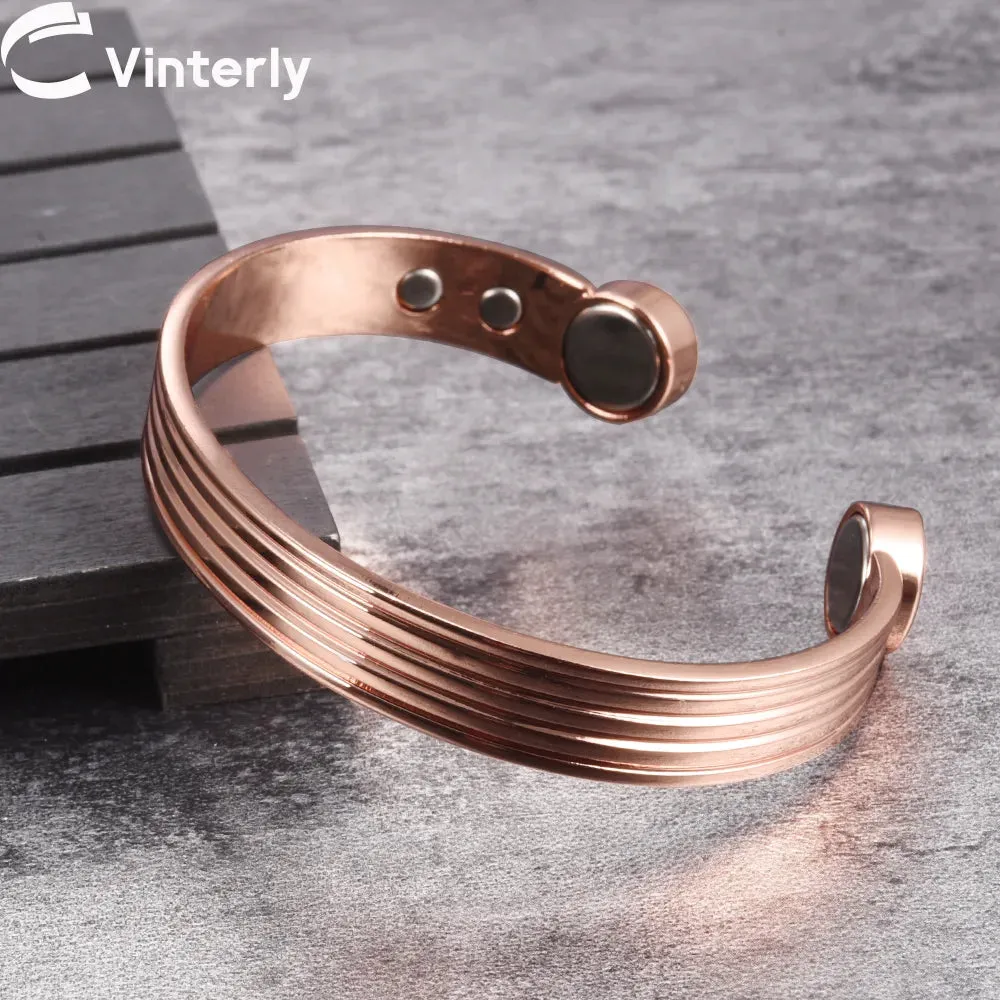 Pure Copper Bracelets for Men Women Adjustable Cuff Stripe Magnetic Bangles Arthritis Health High Magnet Solid Copper Jewelry