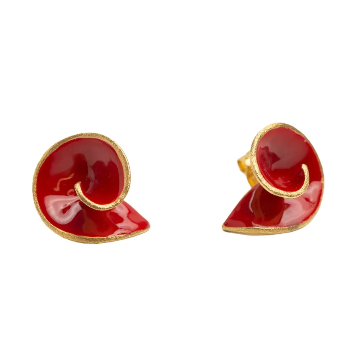 Red & Gold Small Swirl Stud Earrings