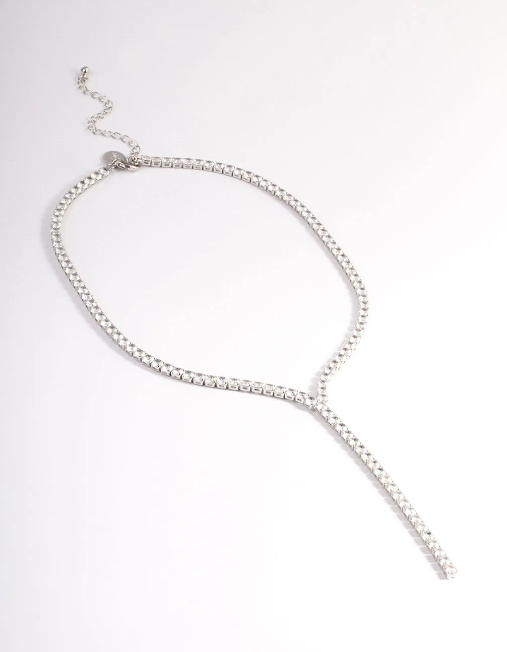 Rhodium Cubic Zirconia Thick Cupchain Y-Necklace