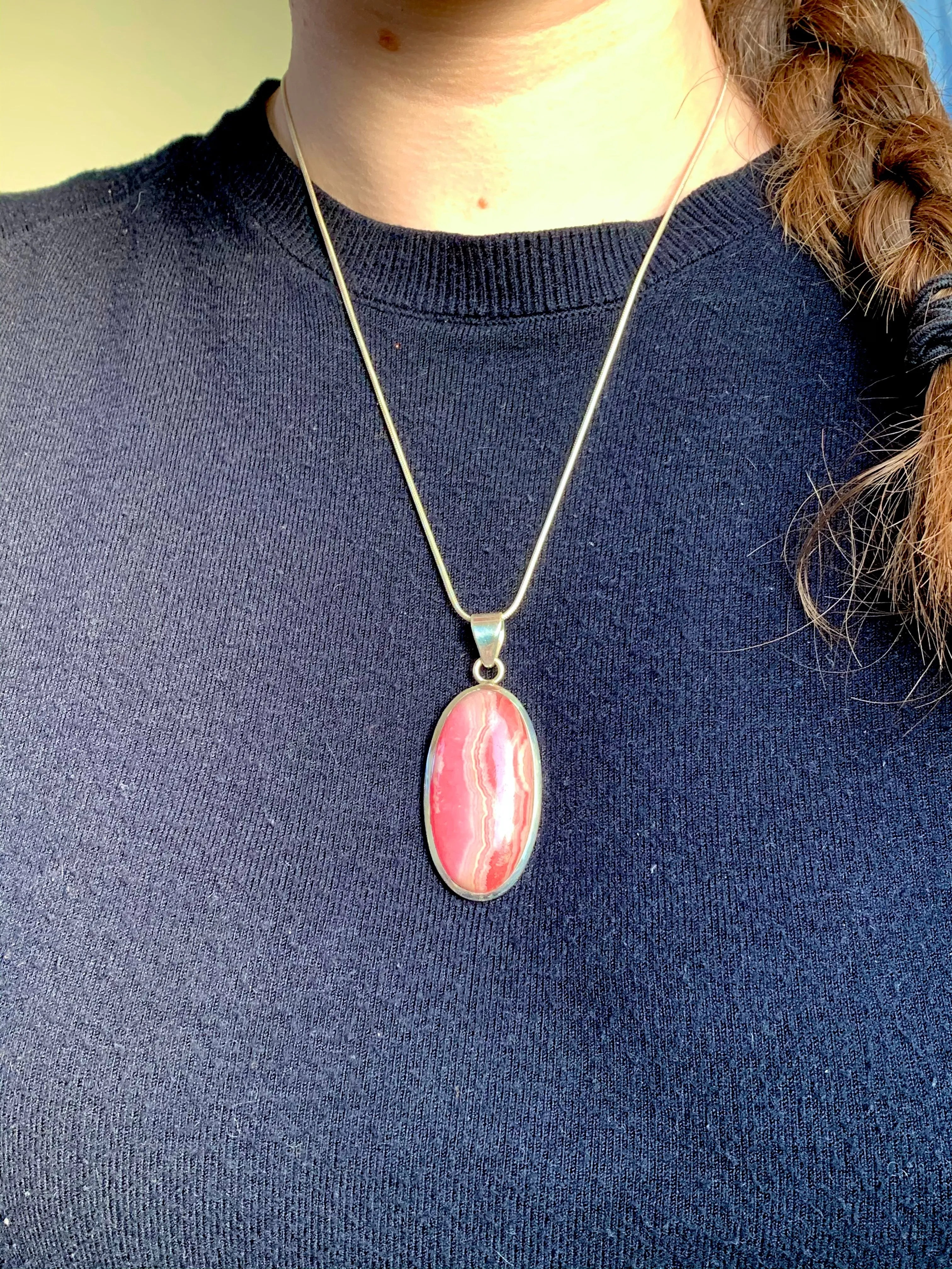 Rhodochrosite Naevia Pendant - XLong Oval