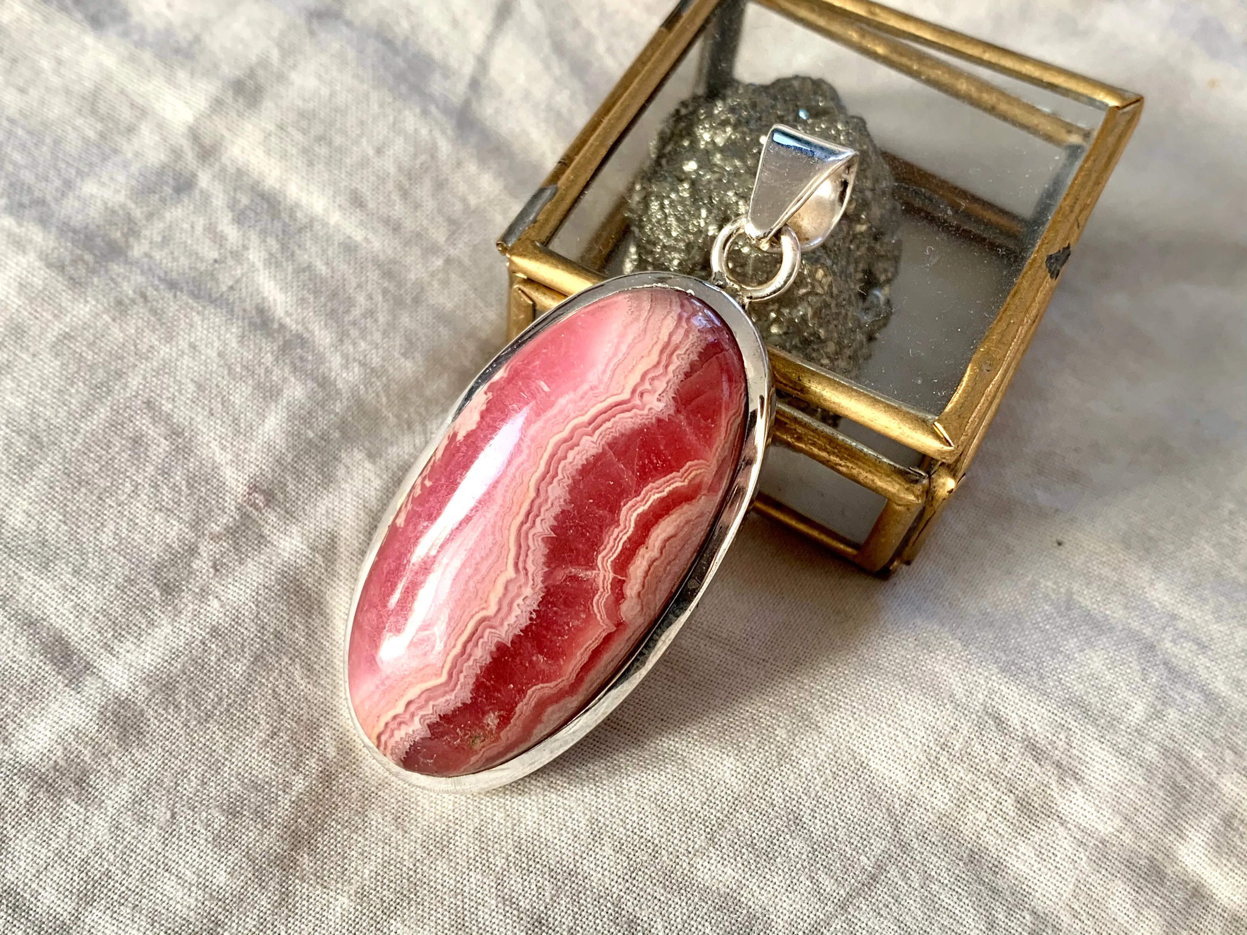 Rhodochrosite Naevia Pendant - XLong Oval