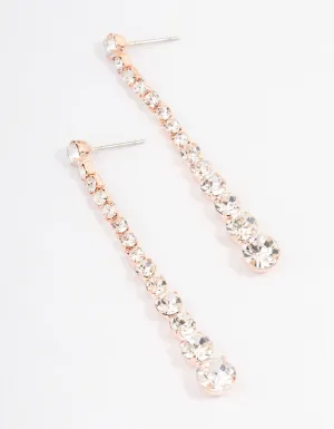 Rose Gold Diamante Graduated Straight Drop Earrings