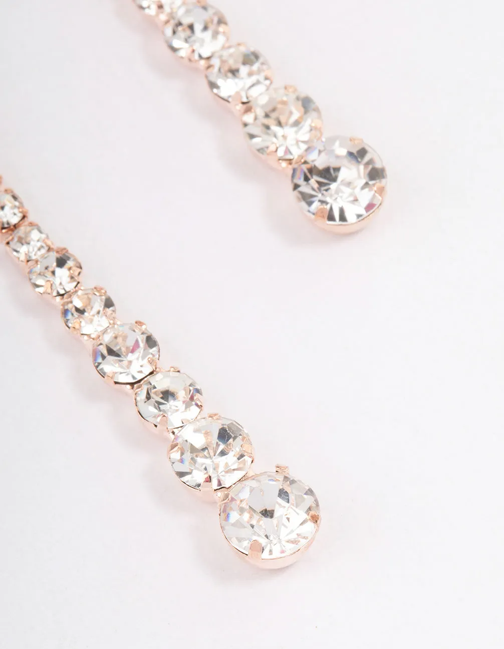 Rose Gold Diamante Graduated Straight Drop Earrings