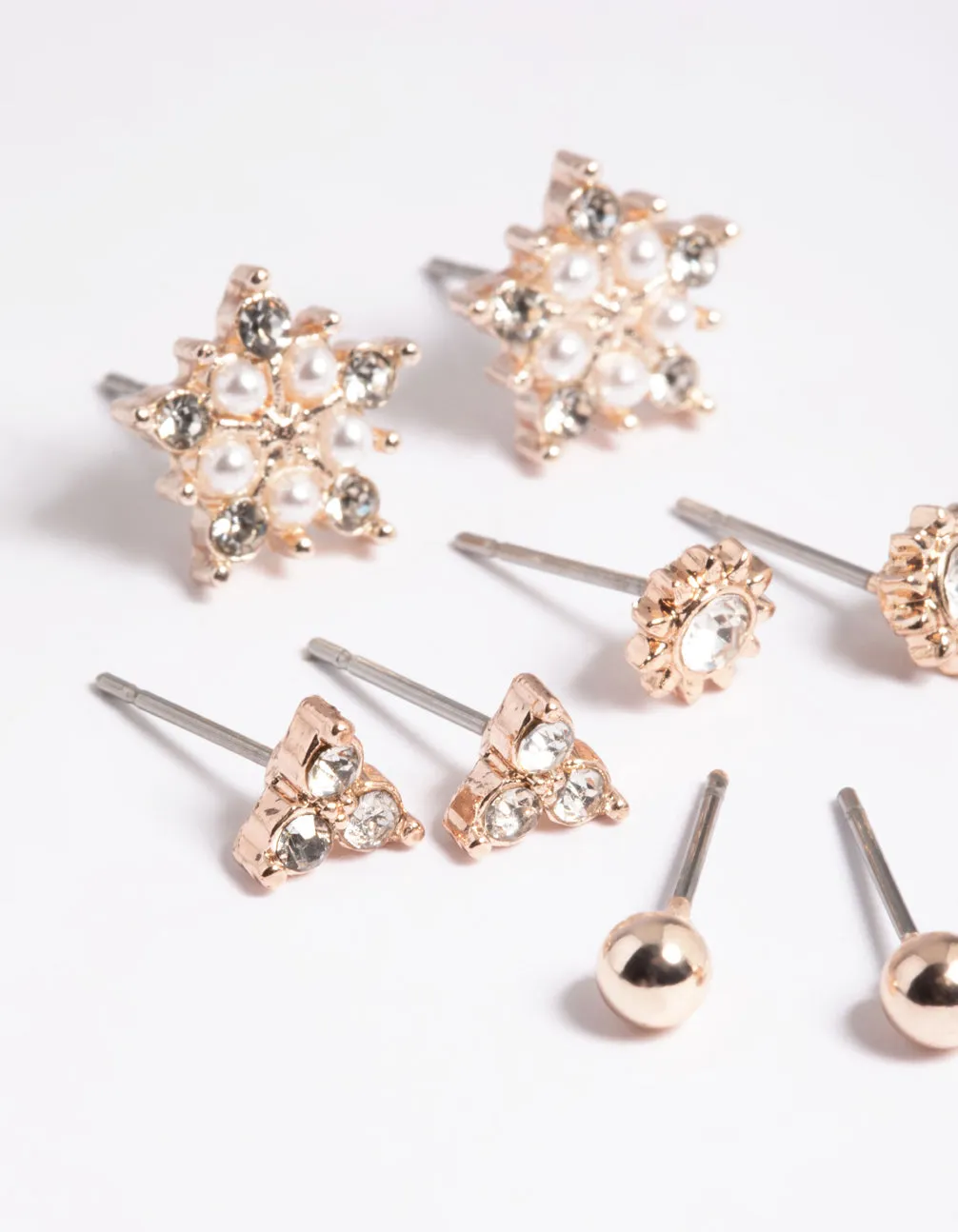 Rose Gold Diamante Pear Flower Stud Earrings 5-Pack