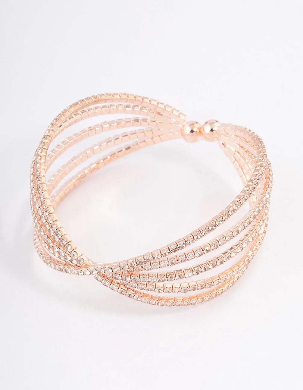 Rose Gold Triple Row Fan Crisscross Cuff Bangle