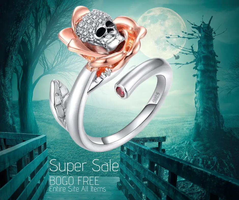 Rose Rising Skull Silver and Copper AAA Zircon Ring