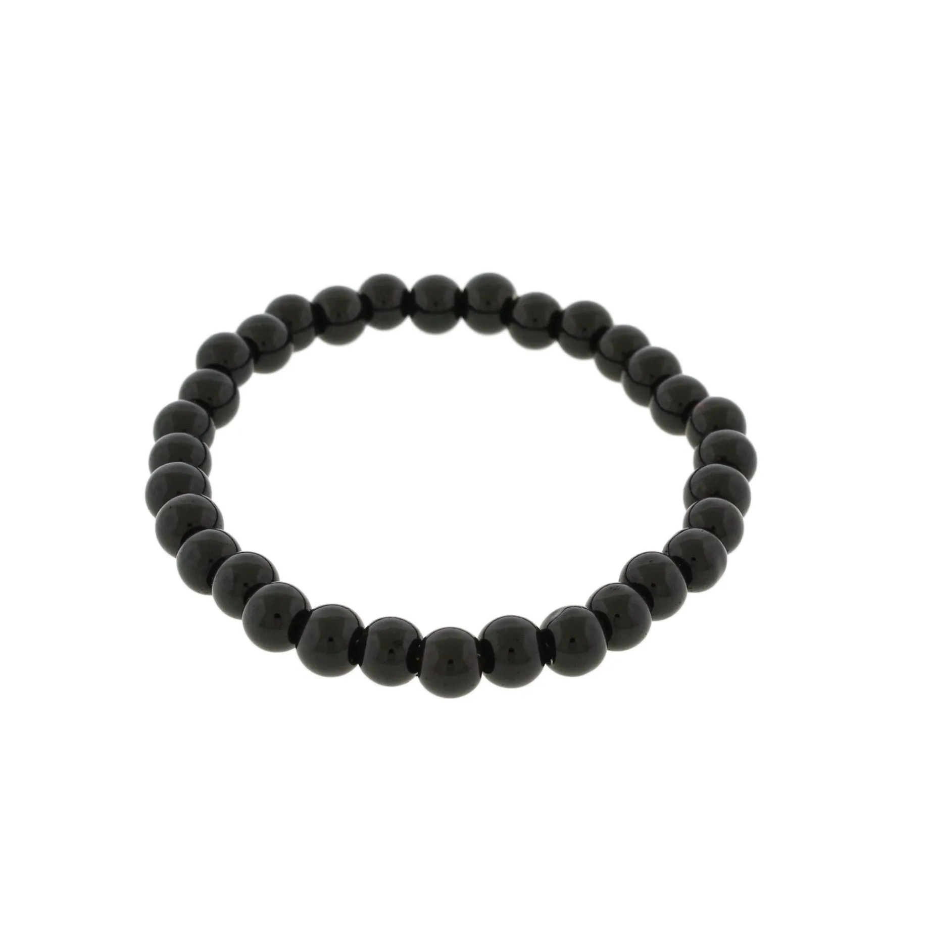 Round Glass Bead Bracelet - 54mm - Polished Black - 1 Bracelet - BB047