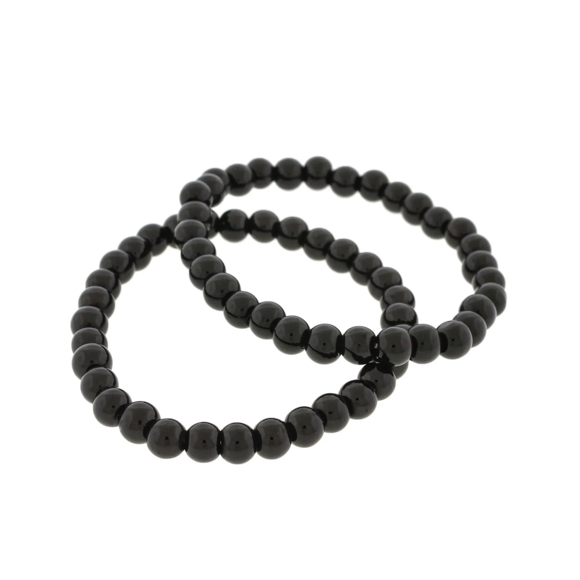 Round Glass Bead Bracelet - 54mm - Polished Black - 1 Bracelet - BB047