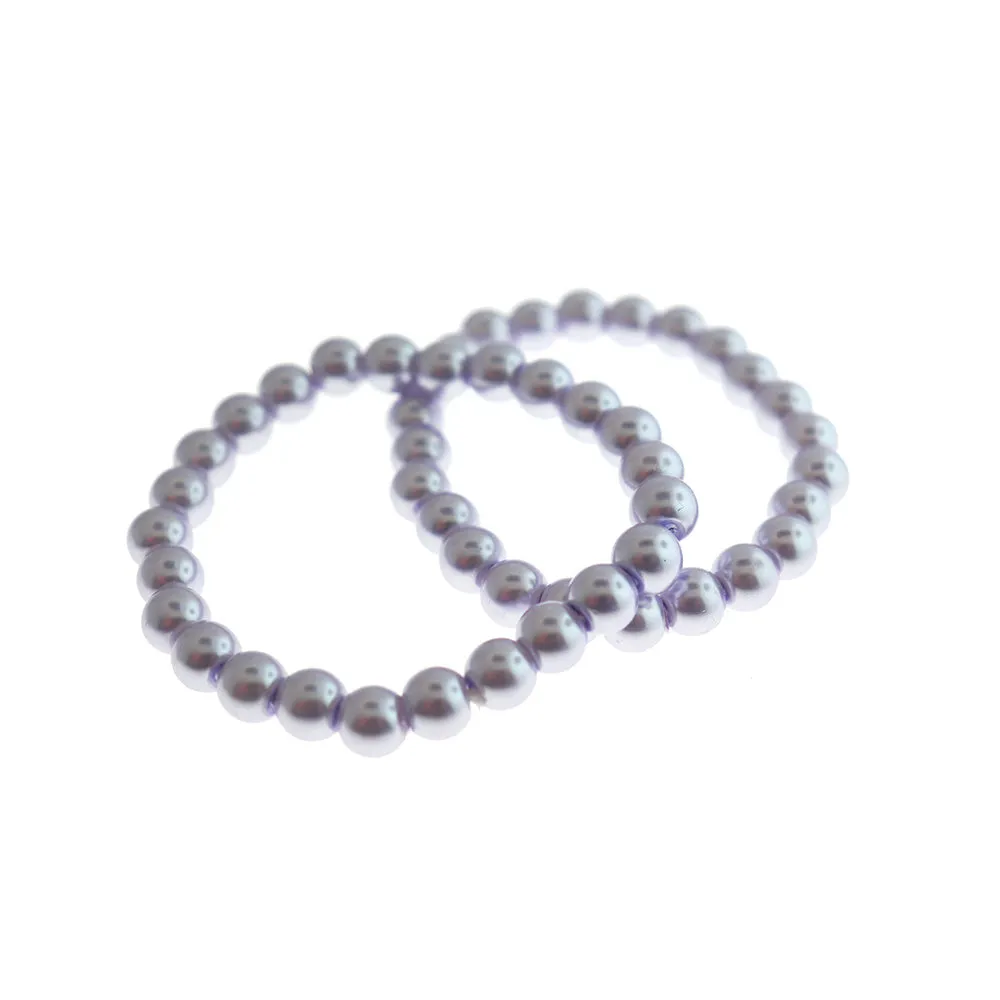 Round Glass Pearl Bead Bracelet - 4mm / 5mm - Purple or White - 1 Bracelet