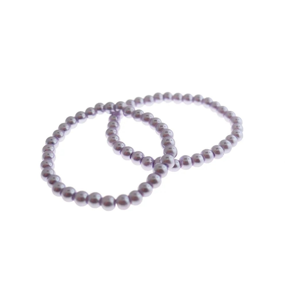 Round Glass Pearl Bead Bracelet - 4mm / 5mm - Purple or White - 1 Bracelet