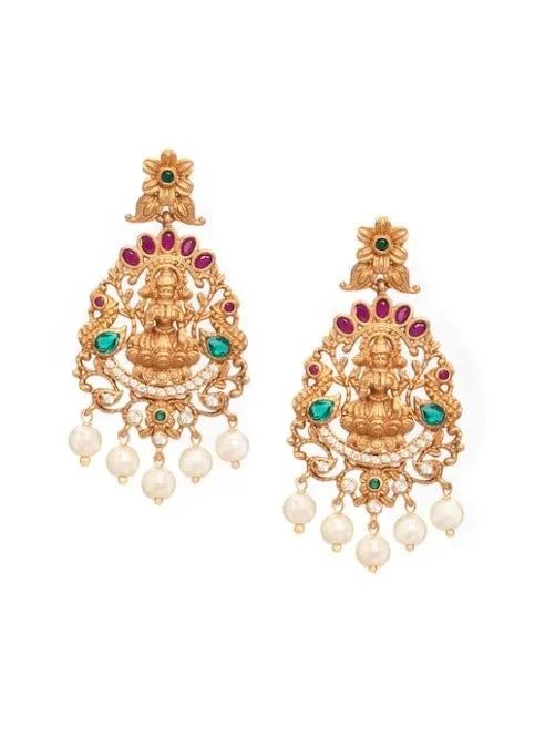 Rubans Gold-Plated multicolor CZ studded temple Jewellery Set