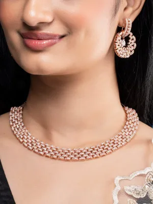 Rubans Rose Gold Plated Zirconia Stone Studded Necklace Set.