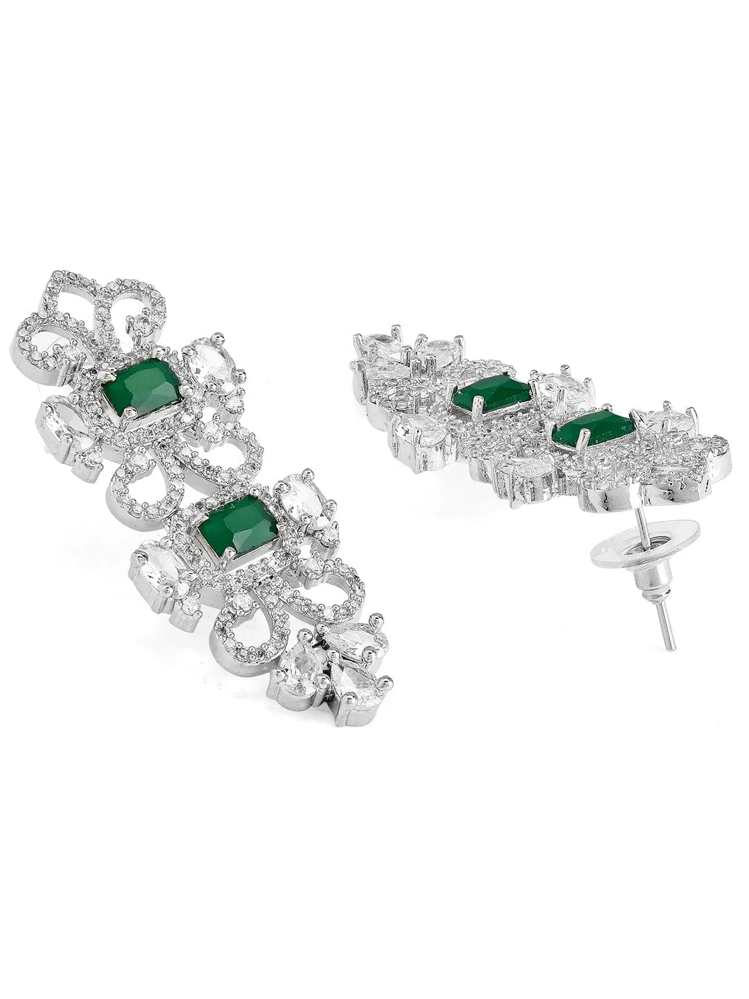 Rubans Silver Plated Green Emerald AD Studded Necklace Set.