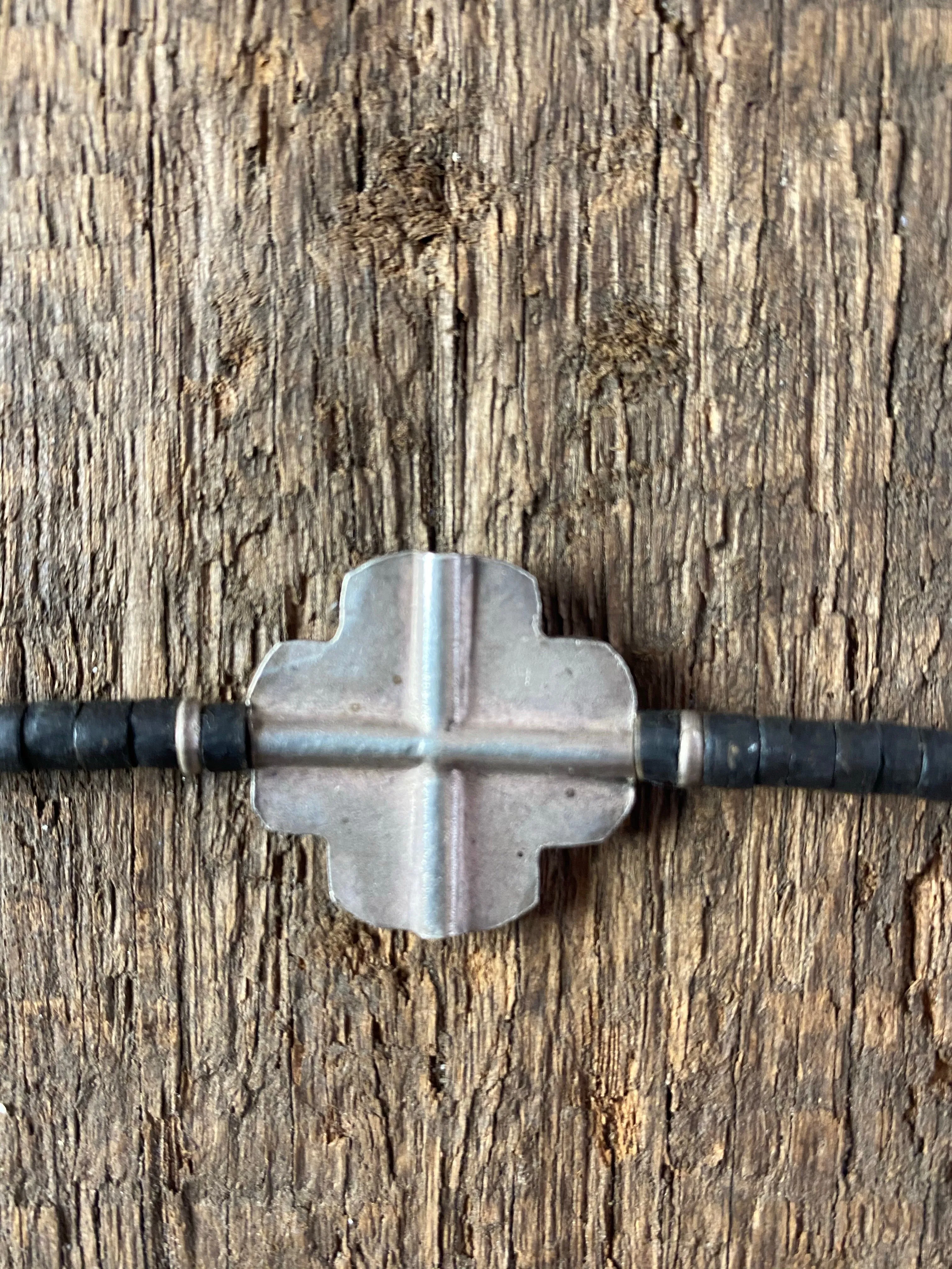 Silver Cross And Wood Bracelet