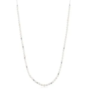 Silver Freshwater Pearl and White Cubic Zirconia Bezel Set Slider Necklace