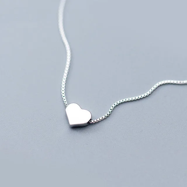 Silver Plated Necklace Pendant Lady Sweet Brushed Love Pendant