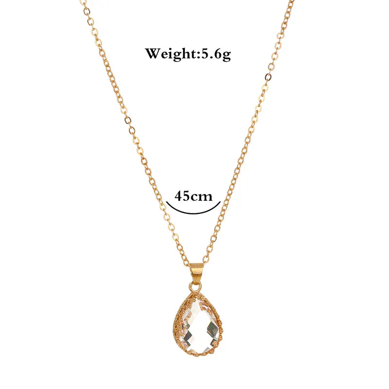 Simple and stylish 100-piece clavicle chain with clear drop crystal pendant necklace