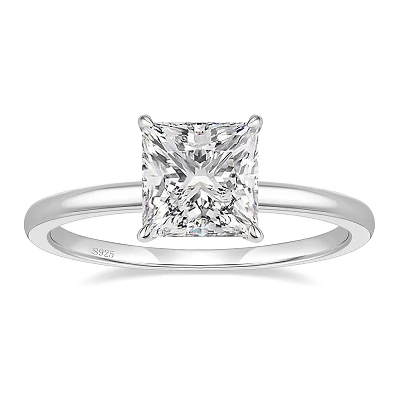 Simple Class 2ct 925 Sterling Silver Engagement Ring