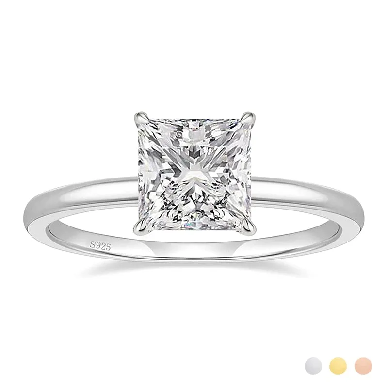 Simple Class 2ct 925 Sterling Silver Engagement Ring