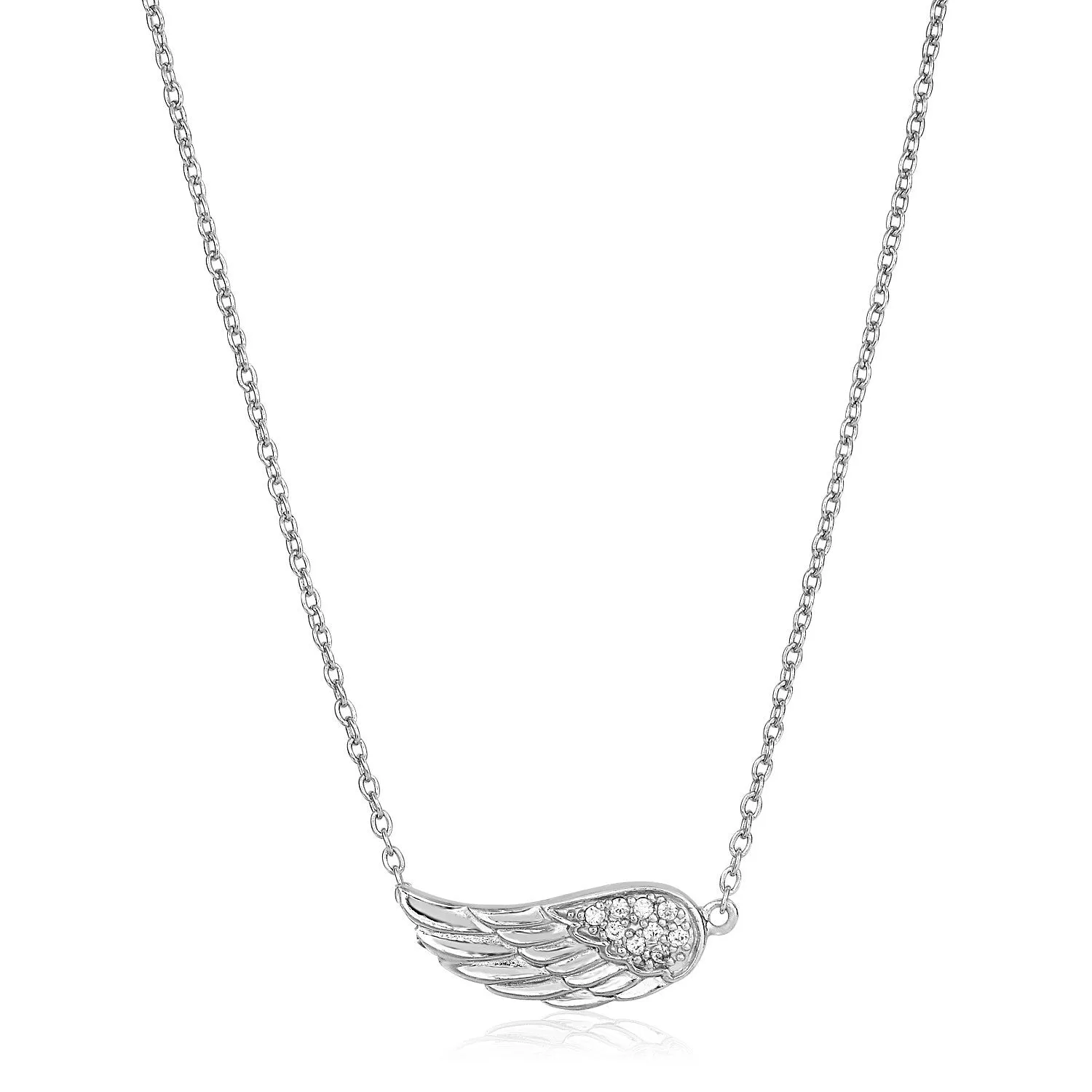 Size: 18'' - Sterling Silver Textured Angel Wing Necklace