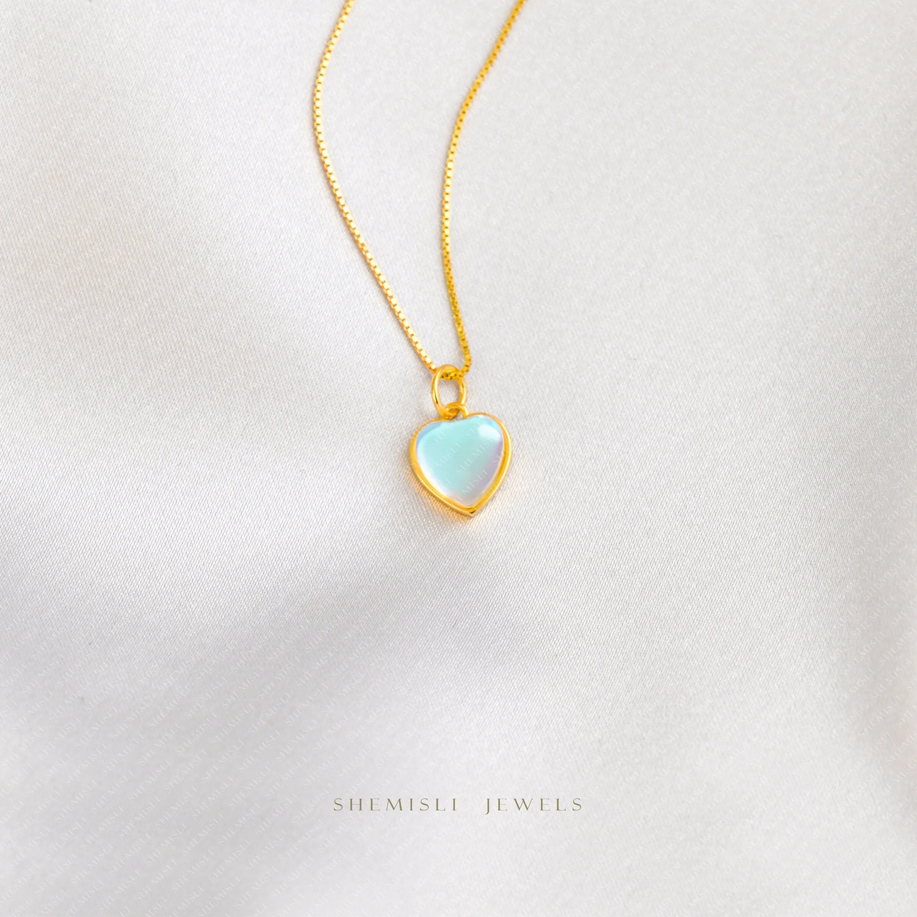 Small Aqua Heart Necklace, Silver or Gold Plated  (16" 2") SHEMISLI - SN013