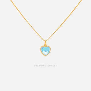 Small Aqua Heart Necklace, Silver or Gold Plated  (16" 2") SHEMISLI - SN013