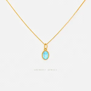 Small Aqua Stone Oval Necklace, Silver or Gold Plated  (15.5" 2") SHEMISLI - SN009