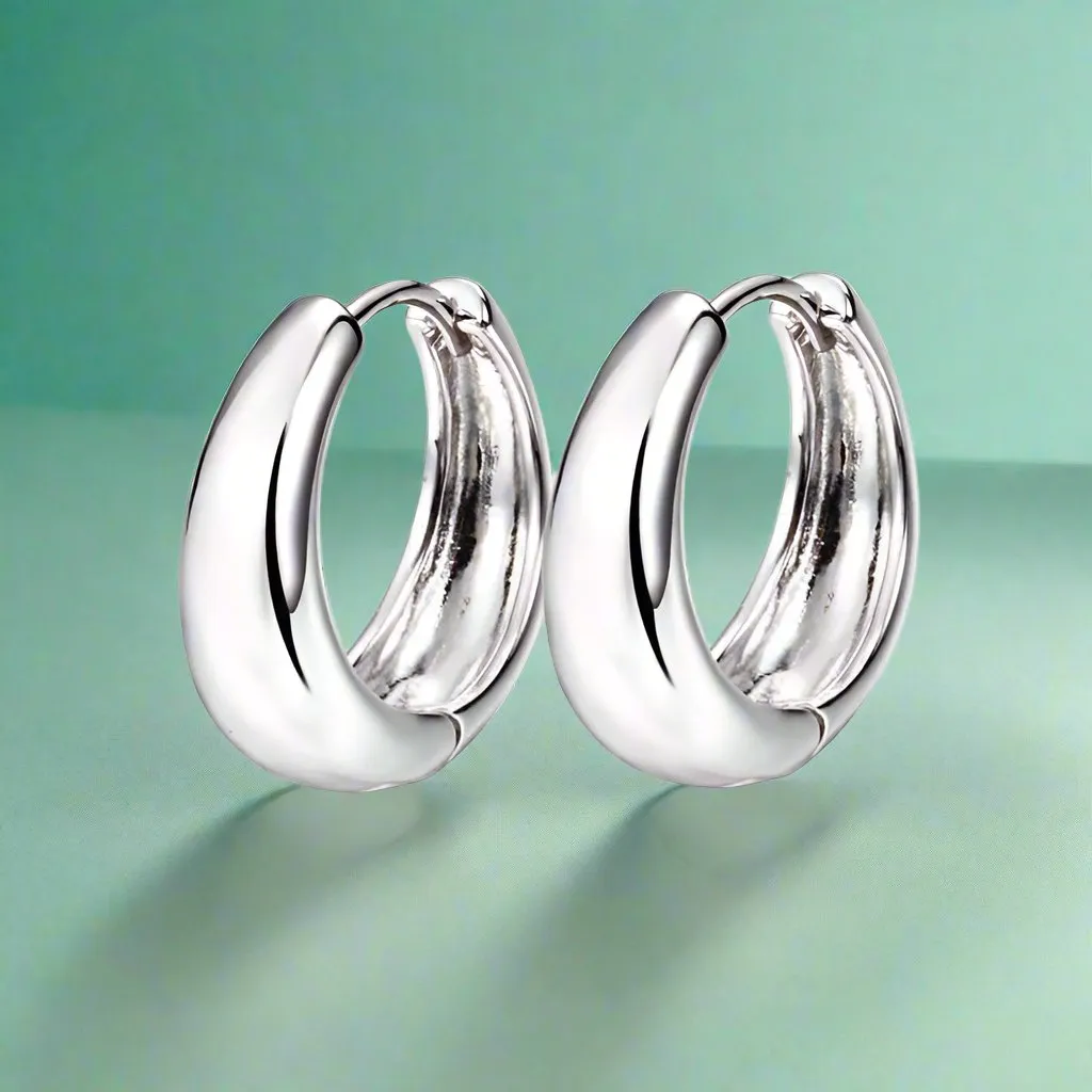 Smooth 14K White Gold Plated Bold Huggie Hoop Classic and Modern Earrings for Women Hers Special Occasion Every Day Wear