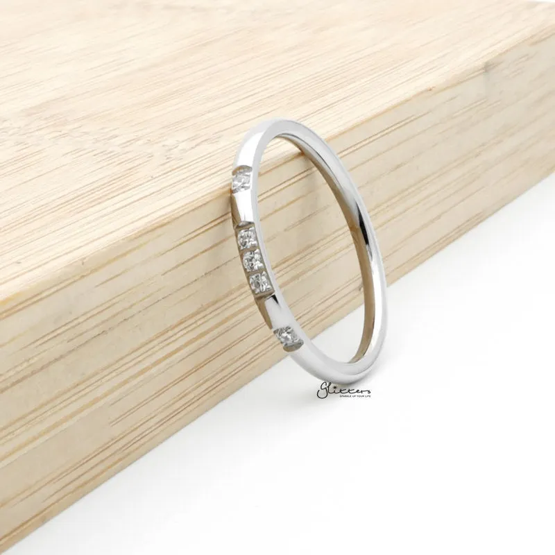 Stainless Steel 5 CZ Inlay Band Ring - Silver