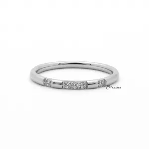 Stainless Steel 5 CZ Inlay Band Ring - Silver