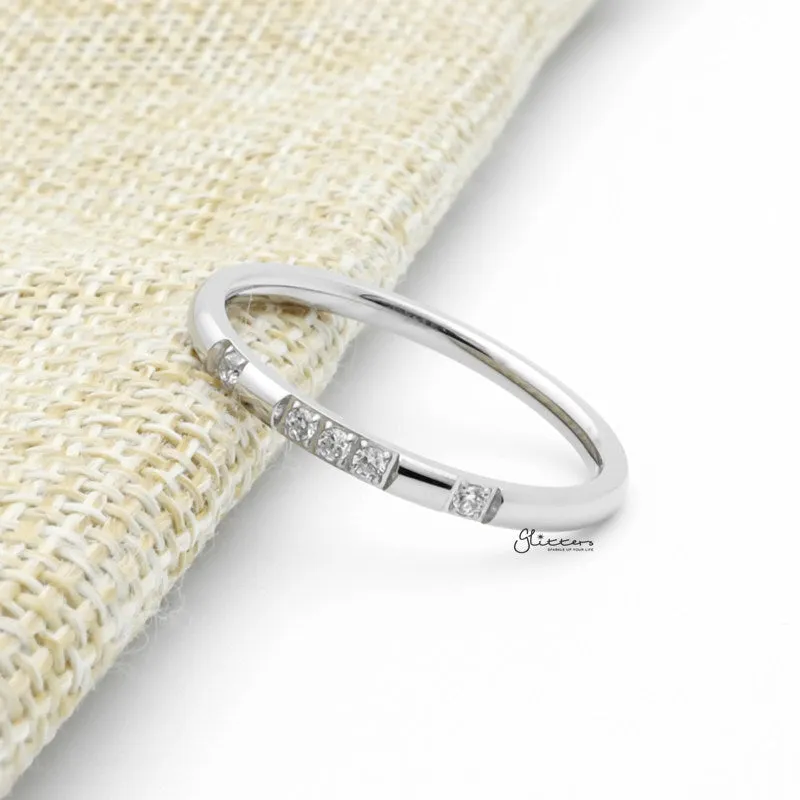 Stainless Steel 5 CZ Inlay Band Ring - Silver