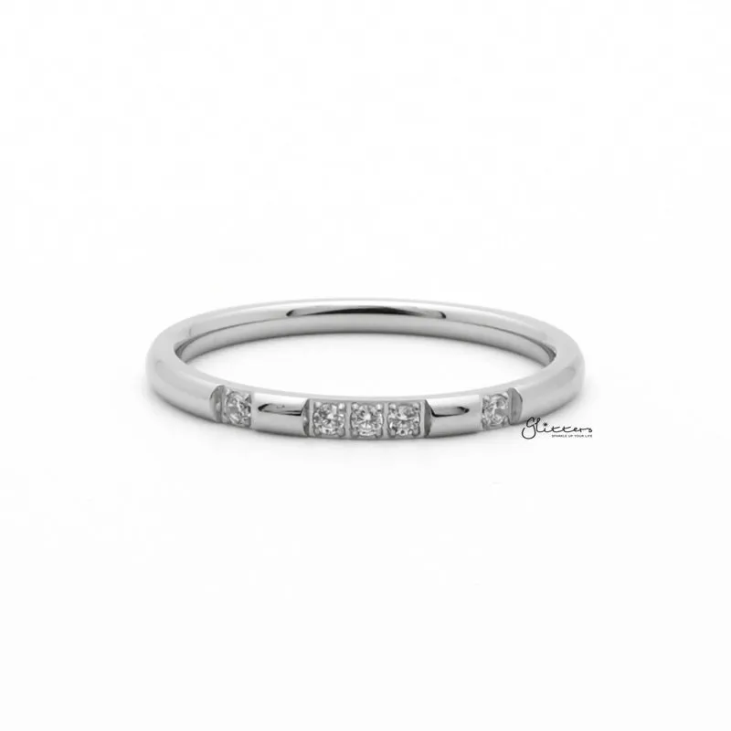 Stainless Steel 5 CZ Inlay Band Ring - Silver