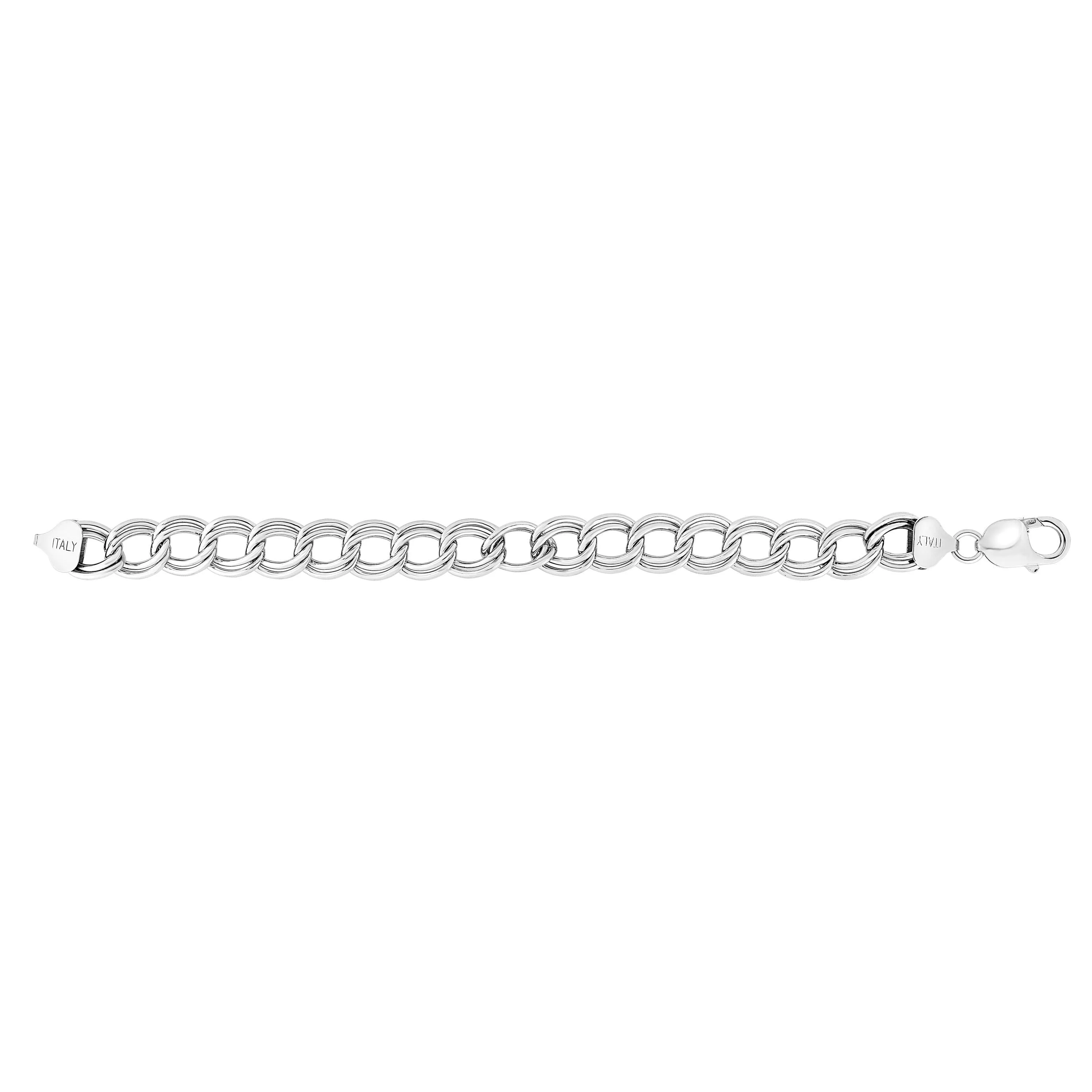 Sterling Silver Double Round Link Chain Women's Bracelet, 7.25"