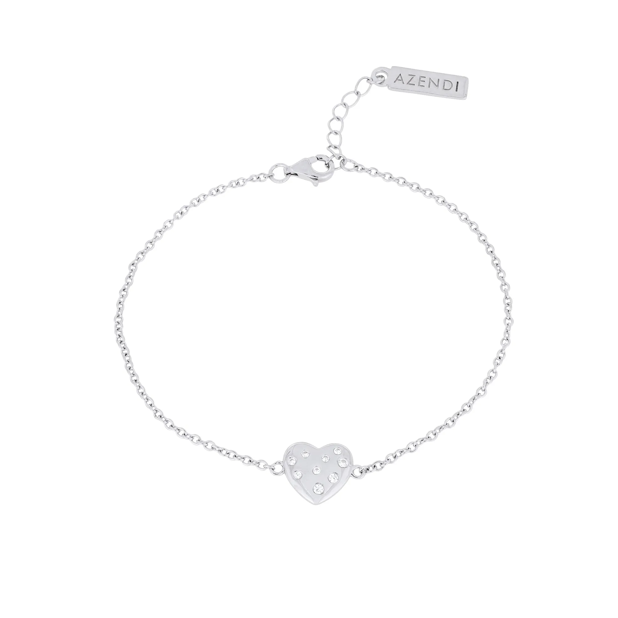 Sterling Silver Scattered Stones Heart Bracelet