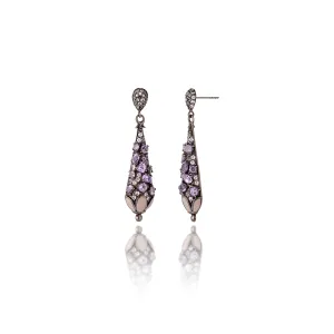 Sterling Silver Statement Earrings with Pale Pink Enamel, White Topaz & Amethyst