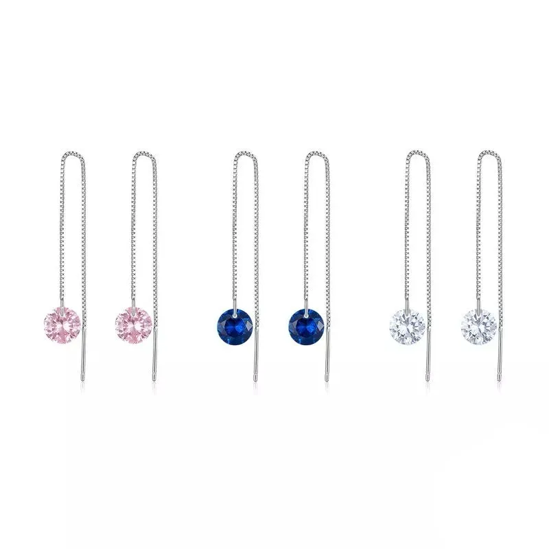 Sterling Silver Threader CZ Drop Earrings