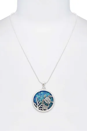 Stylish Sea Turtle Circle Pendant Necklace