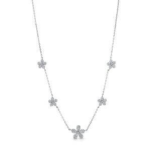 SWEET DAISY DANGLE NECKLACE, SILVER