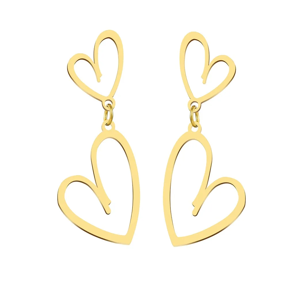 Sweet Jewelry Double Heart Stud Earrings For Women in Gold Color and Silver Color