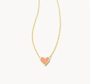 The Framed Ari Heart Gold Short Pendant Necklace in Light Pink Drusy