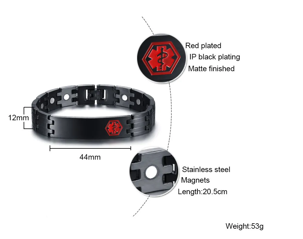 Titanium Steel Curved Glue Red Medical Alert Bracelet