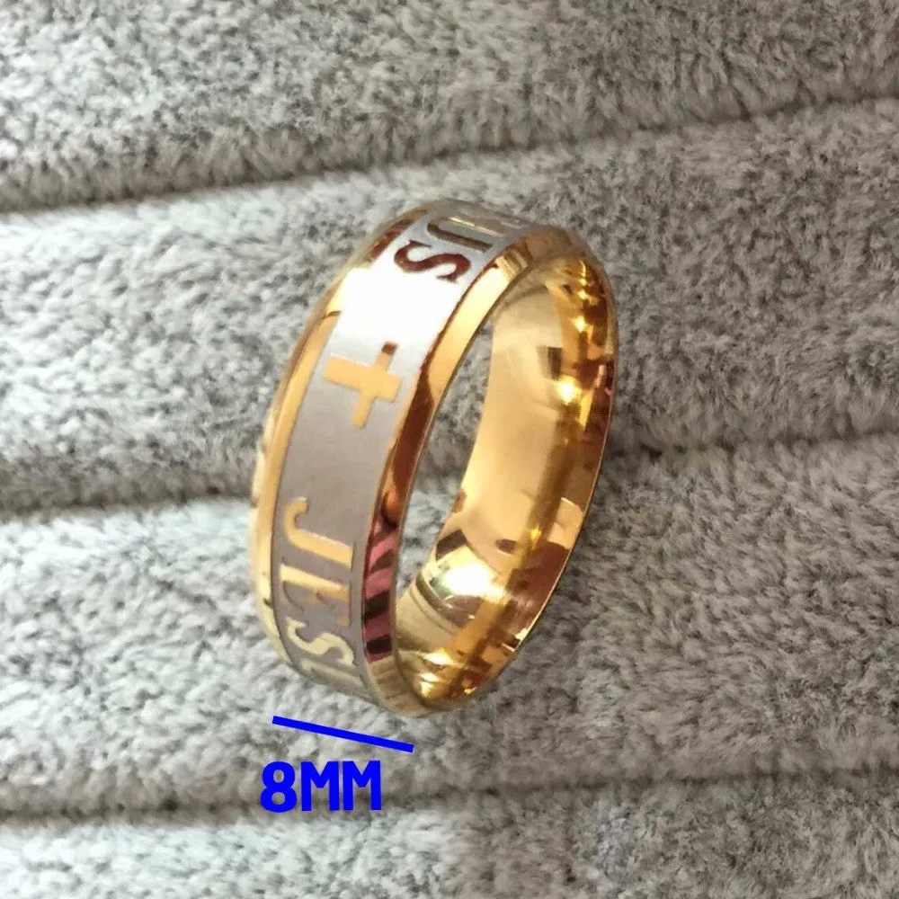 Titanium Steel gold plated jesus cross ring