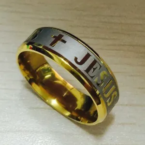 Titanium Steel gold plated jesus cross ring